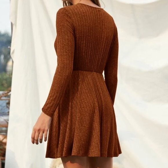 Brown Rib-Knit Sweater Dress in S and L - Picture 2 of 3